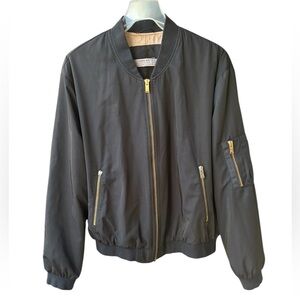 Zara Basic black Bomber Jacket Size M Gold Zipper Lightweight Y2K Style